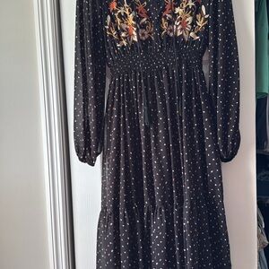 Floral Embroidered Black Dress